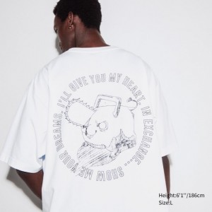 T Shirts Uniqlo Chainsaw Man × Kosuke Kawamura UT Oversized Short-Sleeve Pochita Femme Blanche | 2970881