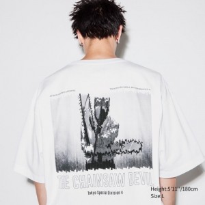 T Shirts Uniqlo Chainsaw Man × Kosuke Kawamura UT Oversized Short-Sleeve Denji Femme Blanche | 7204099