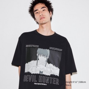 T Shirts Uniqlo Chainsaw Man × Kosuke Kawamura Short Sleeve Ut Oversized Homme Noir | 6918882