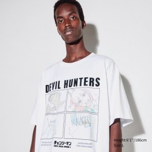 T Shirts Uniqlo Chainsaw Man × Kosuke Kawamura Short Sleeve Ut Oversized Homme Blanche | 2784133