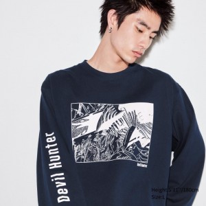 T Shirts Uniqlo Chainsaw Man × Kosuke Kawamura Ut Long-sleeve Graphic Homme Bleu Marine | 2502941