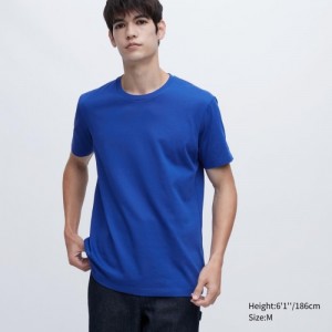 T Shirts Uniqlo Dry Color Crew Neck Short-Sleeve Femme Bleu | 5091240