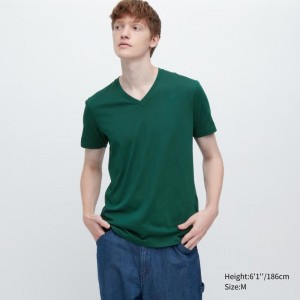 T Shirts Uniqlo Dry Color V-Neck Short-Sleeve Homme Vert | 510389