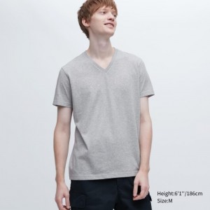 T Shirts Uniqlo Dry Color V-Neck Short-Sleeve Femme Grise | 2982930