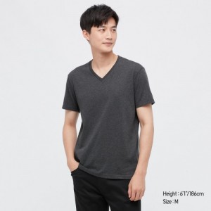 T Shirts Uniqlo Dry Color V-Neck Short-Sleeve Femme Grise | 9925402