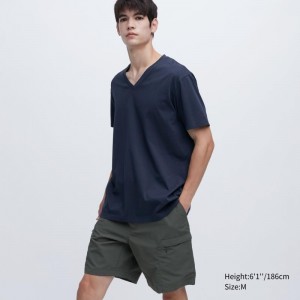 T Shirts Uniqlo Dry Color V-Neck Short-Sleeve Homme Bleu Marine | 5694531