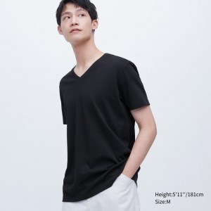 T Shirts Uniqlo Dry Color V-Neck Short-Sleeve Homme Noir | 7627450