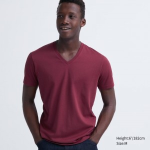 T Shirts Uniqlo Dry Color V-Neck Short-Sleeve Homme Rouge | 3092765