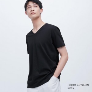 T Shirts Uniqlo Dry Color V-Neck Short-Sleeve Femme Noir | 7341647