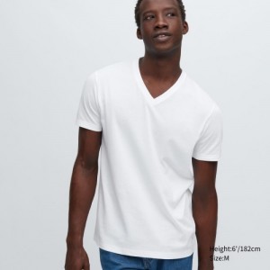 T Shirts Uniqlo Dry Color V-Neck Short-Sleeve Femme Blanche | 11723