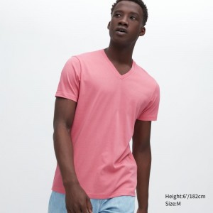 T Shirts Uniqlo Dry Color V-Neck Short-Sleeve Homme Rose | 6033302