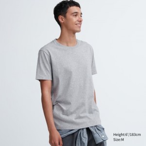 T Shirts Uniqlo Dry Crew Neck Short-sleeve Color Homme Grise | 197018