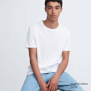 T Shirts Uniqlo Dry Crew Neck Short-sleeve Color Homme Blanche | 1960077