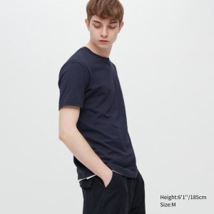 T Shirts Uniqlo Dry Crew Neck Short-sleeve Color Homme Bleu Marine | 2854254