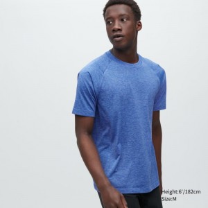 T Shirts Uniqlo Dry-ex Crew Neck Short-sleeve Homme Bleu | 5264402