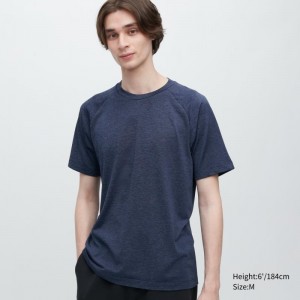 T Shirts Uniqlo Dry-ex Crew Neck Short-sleeve Homme Bleu | 8215112
