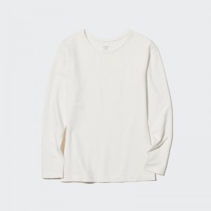 T Shirts Uniqlo HEATTECH Cotton Crew Neck Long-Sleeve Femme Blanche | 4640837