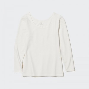 T Shirts Uniqlo HEATTECH Cotton Scoop Neck Long-Sleeve Femme Blanche | 7532198