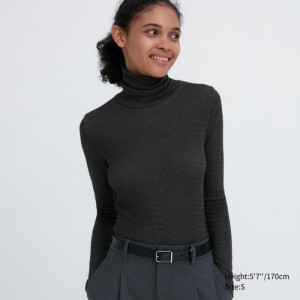 T Shirts Uniqlo HEATTECH Extra Warm Seamless Turtleneck Femme Grise | 1464873