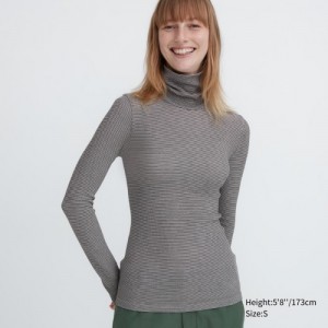 T Shirts Uniqlo HEATTECH Extra Warm Seamless Turtleneck Femme Grise | 4590899