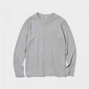 T Shirts Uniqlo HEATTECH Fleece Crew Neck Long-Sleeve Femme Grise | 1506234