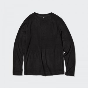 T Shirts Uniqlo HEATTECH Fleece Crew Neck Long-Sleeve Femme Noir | 8484156