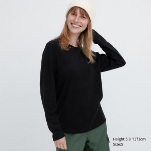 T Shirts Uniqlo HEATTECH Fleece Crew Neck Long-Sleeve Femme Noir | 7489463