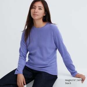 T Shirts Uniqlo HEATTECH Fleece Crew Neck Long-Sleeve Femme Violette | 6593514