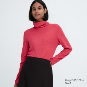T Shirts Uniqlo HEATTECH Fleece Turtleneck Long-Sleeve Femme Rouge | 2913256