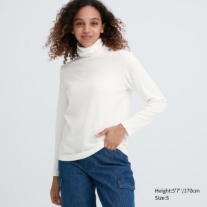 T Shirts Uniqlo HEATTECH Fleece Turtleneck Long-Sleeve Femme Blanche | 2656902