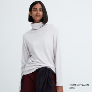 T Shirts Uniqlo HEATTECH Fleece Turtleneck Long-Sleeve Femme Blanche | 9844747
