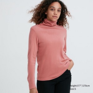 T Shirts Uniqlo HEATTECH Fleece Turtleneck Long-Sleeve Femme Rose | 9187914