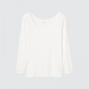 T Shirts Uniqlo HEATTECH Scoop Neck Long-Sleeve Femme Blanche | 3737900