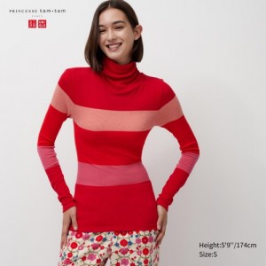 T Shirts Uniqlo HEATTECH Seamless Ribbed Extra Warm Femme Rouge | 9934159