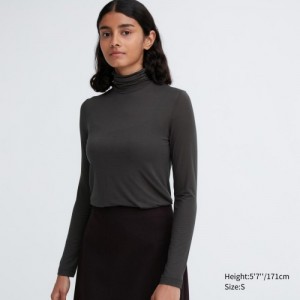T Shirts Uniqlo HEATTECH Ultra Light Turtleneck Long-Sleeve Femme Grise | 4407274