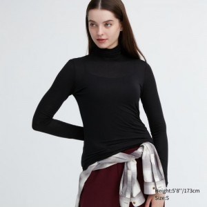 T Shirts Uniqlo HEATTECH Ultra Light Turtleneck Long-Sleeve Femme Noir | 1519967
