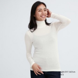 T Shirts Uniqlo HEATTECH Ultra Light Turtleneck Long-Sleeve Femme Blanche | 3444160