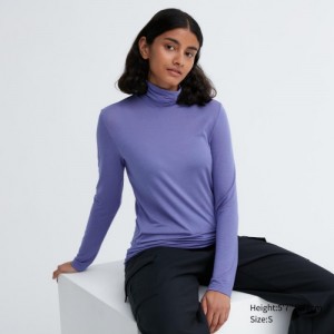 T Shirts Uniqlo HEATTECH Ultra Light Turtleneck Long-Sleeve Femme Violette | 123039