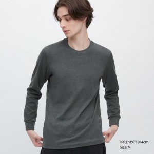 T Shirts Uniqlo HEATTECH Ultra Warm Crew Neck Long-Sleeve Homme Grise | 9881483