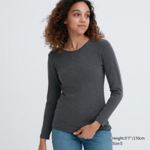 T Shirts Uniqlo HEATTECH Ultra Warm Crew Neck Long-Sleeve Femme Grise | 592095