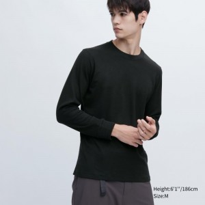 T Shirts Uniqlo HEATTECH Ultra Warm Crew Neck Long-Sleeve Homme Noir | 5883590
