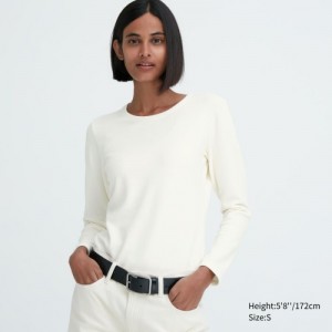 T Shirts Uniqlo HEATTECH Ultra Warm Crew Neck Long-Sleeve Femme Blanche | 4064549