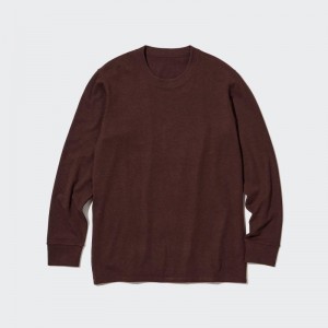 T Shirts Uniqlo HEATTECH Ultra Warm Crew Neck Long-Sleeve Homme Bordeaux | 7009058