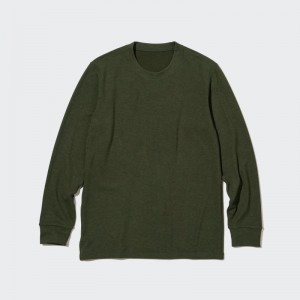 T Shirts Uniqlo HEATTECH Ultra Warm Crew Neck Long-Sleeve Homme Vert Olive | 244444