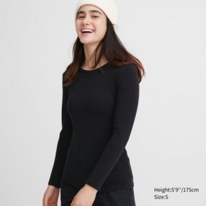 T Shirts Uniqlo HEATTECH Ultra Warm Crew Neck Long-Sleeve Femme Noir | 4570412