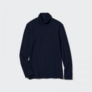 T Shirts Uniqlo HEATTECH Ultra Warm High Neck Femme Bleu Marine | 772581