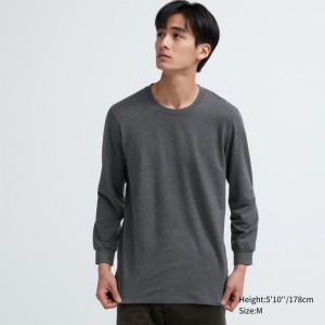 T Shirts Uniqlo Heattech Cotton Crew Neck Extra Warm Homme Grise | 1088973