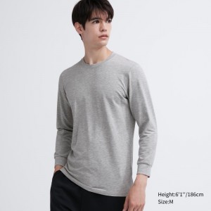 T Shirts Uniqlo Heattech Cotton Crew Neck Extra Warm Homme Grise | 2517605