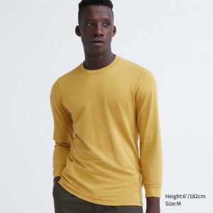 T Shirts Uniqlo Heattech Cotton Crew Neck Extra Warm Homme Jaune | 8151939