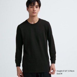 T Shirts Uniqlo Heattech Cotton Crew Neck Extra Warm Homme Noir | 3280298